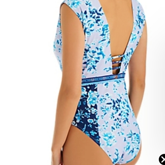 nanette lepore Priya Plunge Swimsuit, Lavender Trails,  12 - Picture 6 of 11